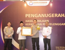 Polres Jombang Raih Penghargaan Kepatuhan Pelayanan Publik dari Ombusman RI